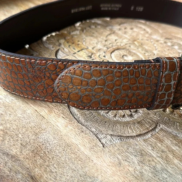 BERGE Croc Embossed Belt Leather Brown Embellished Buckle, Size Small - Picture 13 of 15